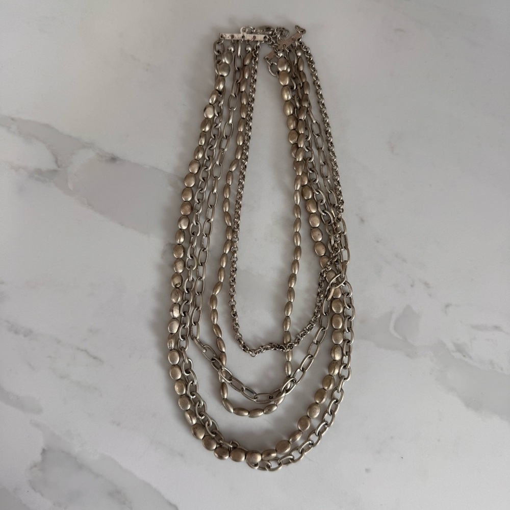 Forever 21 Multi Layer Chain Necklace Silver Tone Statement
